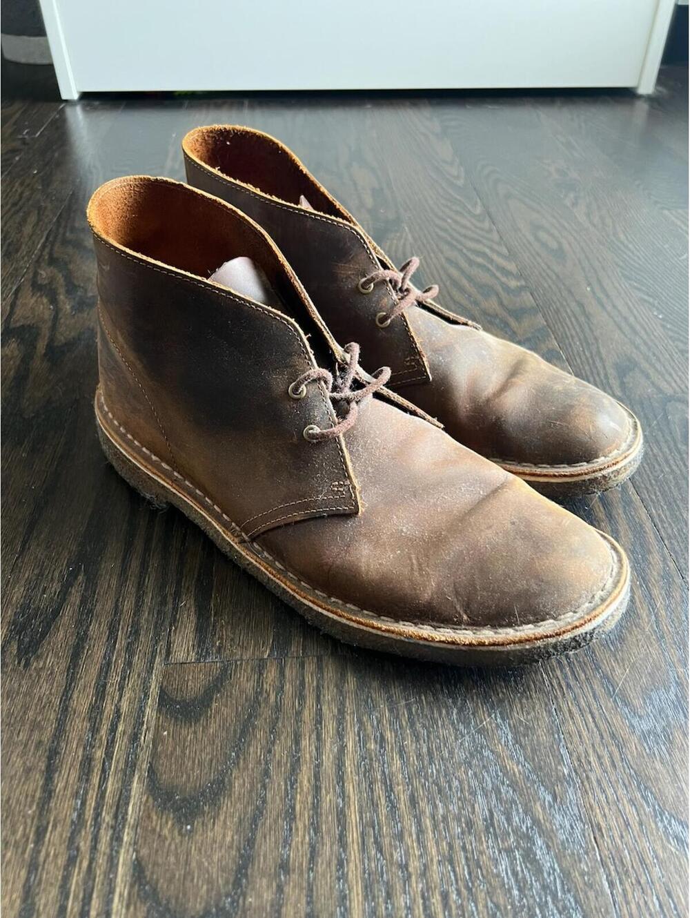 Clarks Brown Leather Lace-Up Desert Boots Mens US 10 - Picture 3 of 9